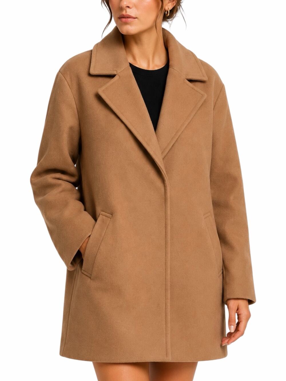 Express Wool Blend Cocoon Coat Snap Button Camel Tan Size L